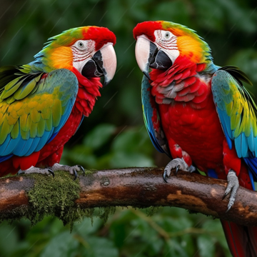 two colorful parrots on a branch